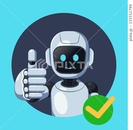 Friendly Robot Giving Thumbs Up with Green Checkmark 135552799
