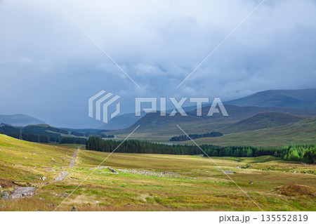General Wade military road through Scottish Highlands moorland General Wade military road through Scottish Highlands moorland 135552819