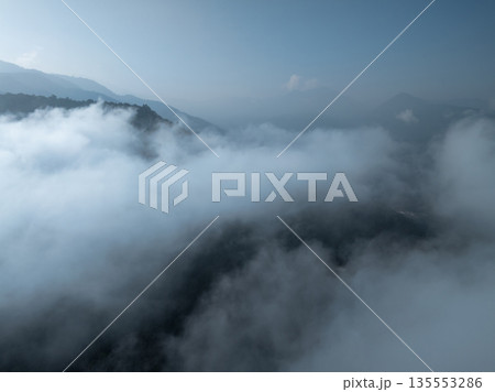 Aerial view of beautiful tropical forest mountain landscape in the Yalu Zangbu River valley area, Tibet,China 135553286