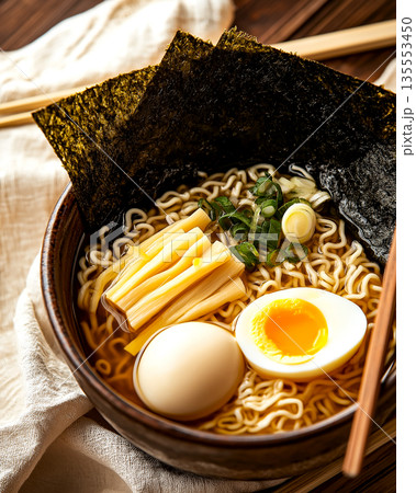 Modern minimalist ramen bowl with clean white background Modern minimalist ramen bowl with clean white background 135553450
