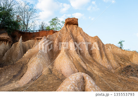 Strange landscape called Phae Mueang Phi in Phrae province, Thailand. 135553793