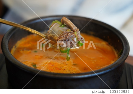 Hearty Korean Sundae Guk with Intestines and Spicy Broth Hearty Korean Sundae Guk with Intestines and Spicy Broth 135553925