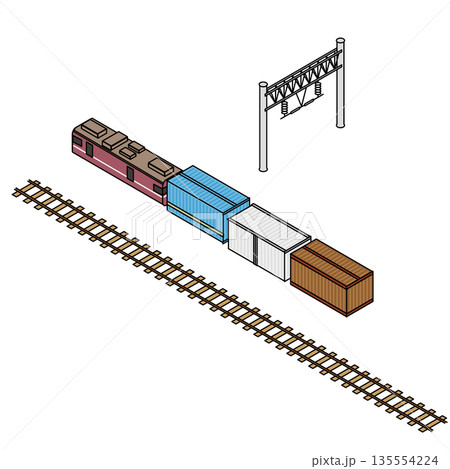 貨物列車とコンテナ輸送を表現したシンプルなイラスト素材 135554224