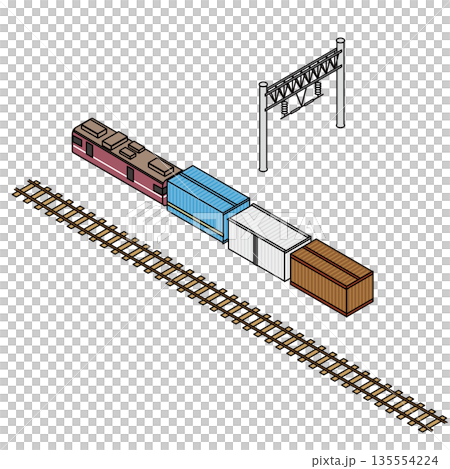 貨物列車とコンテナ輸送を表現したシンプルなイラスト素材 135554224