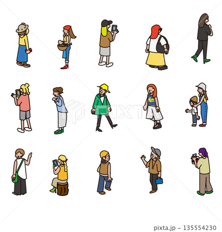 日常シーンで使えるさまざまな女性の人物イラスト素材セット 135554230