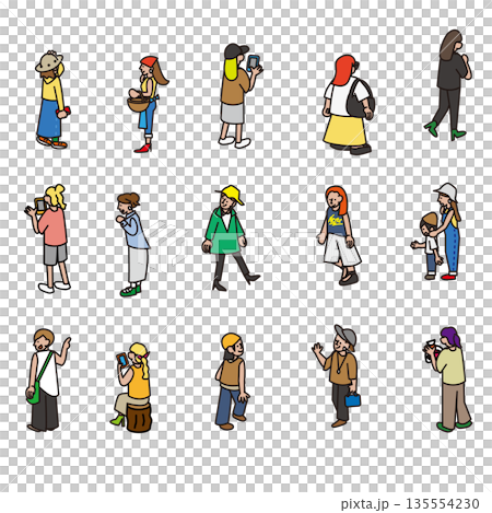 一組可用於日常場景的各種女性角色插圖。 135554230