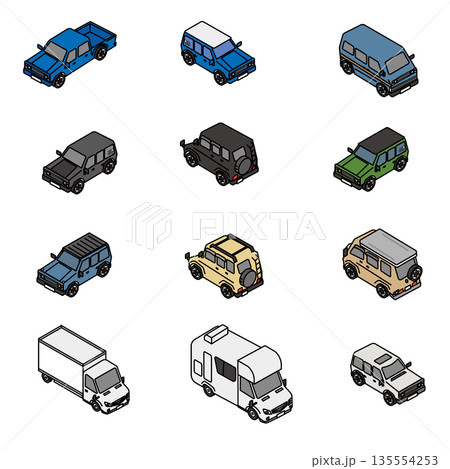 さまざまな種類の車をまとめたシンプルなイラスト素材セット 135554253