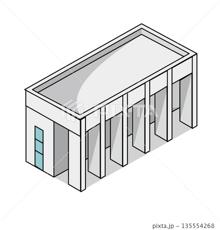 公共施設や観光施設にある屋根付き回廊・通路のイラスト素材 135554268