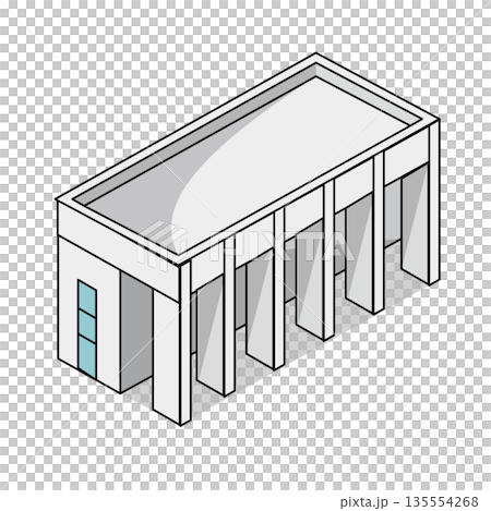 公共施設や観光施設にある屋根付き回廊・通路のイラスト素材 135554268