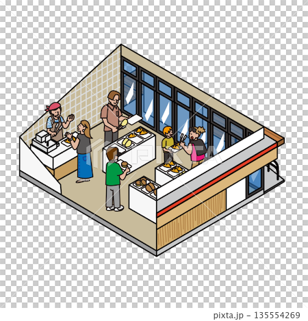 Illustration material of people enjoying meals at restaurants in tourist facilities and public facilities 135554269