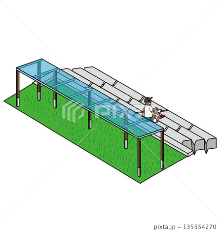 観光施設や公園にある足湯でくつろぐ人々のイラスト素材 135554270