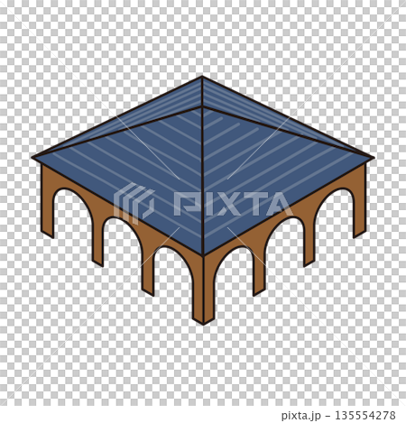公園や観光施設に設置された屋根付き広場・パビリオンのイラスト素材 135554278