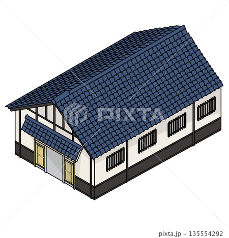 日本の伝統的な和風住宅を描いた建物イラスト素材 135554292