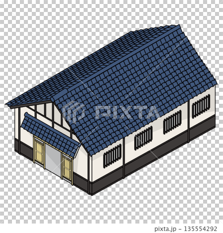 描繪傳統日式房屋的建築插圖 135554292