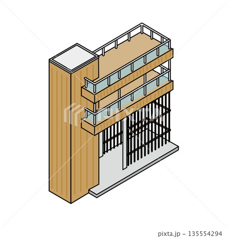 店舗や施設で使われる立体的な建物ファサード・外観パーツのイラスト素材 135554294