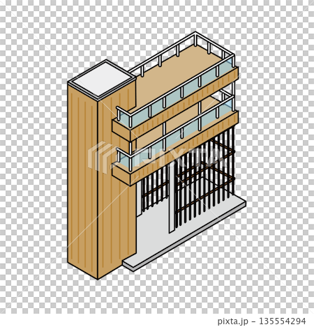 店舗や施設で使われる立体的な建物ファサード・外観パーツのイラスト素材 135554294