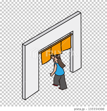 店舗や施設の入口に入る女性を描いたイラスト素材 135554300