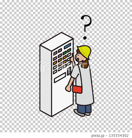 Illustration material of a woman who is having trouble figuring out how to use a ticket machine Illustration material of a woman who is having trouble figuring out how to use a ticket machine 135554302