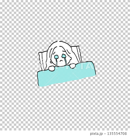 一個女孩在她的被褥裡哭泣 135554708