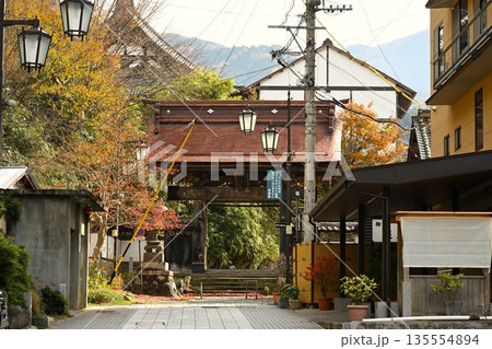 秋の渋温泉で見られる温泉街の町並み(長野県山ノ内町) 秋の渋温泉で見られる温泉街の町並み(長野県山ノ内町) 135554894