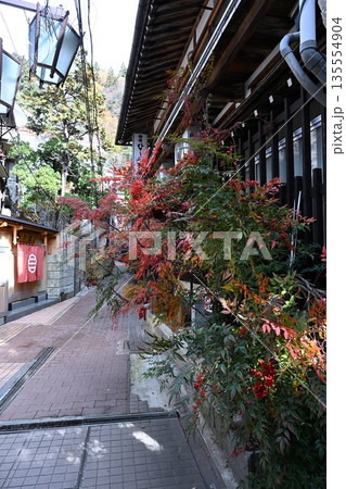 秋の渋温泉で見られる温泉街の町並み（長野県山ノ内町） 135554904