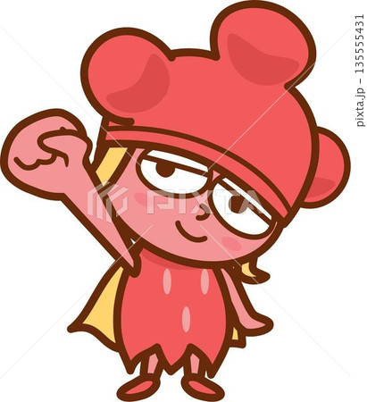 じゃんけんのグーのように拳を握り手を上げる女の子 135555431