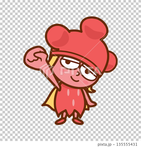 じゃんけんのグーのように拳を握り手を上げる女の子 135555431