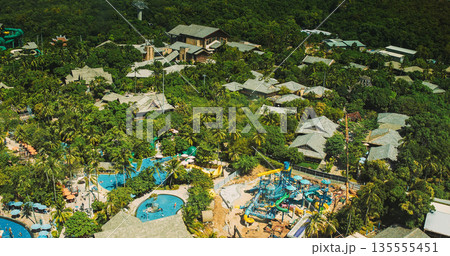 Water park, colorful slides, amusement park, family entertainment 135555451