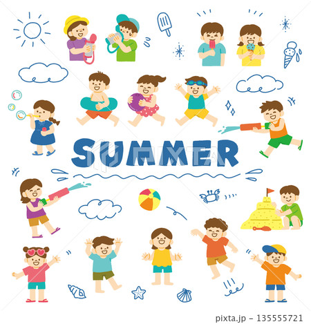 夏 子ども イラスト セット 夏休み 海 遊び 夏 子ども イラスト セット 夏休み 海 遊び 135555721