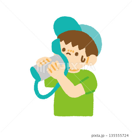 夏 汗をかいて水を飲む 子ども 男の子 イラスト 135555724