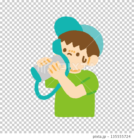 夏 汗をかいて水を飲む 子ども 男の子 イラスト 135555724
