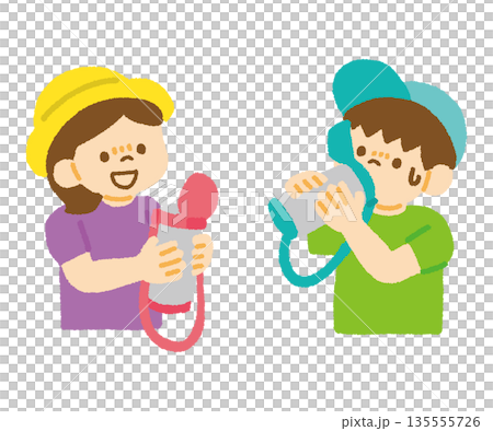 Summer children's hydration water bottle heat stroke prevention illustration 135555726