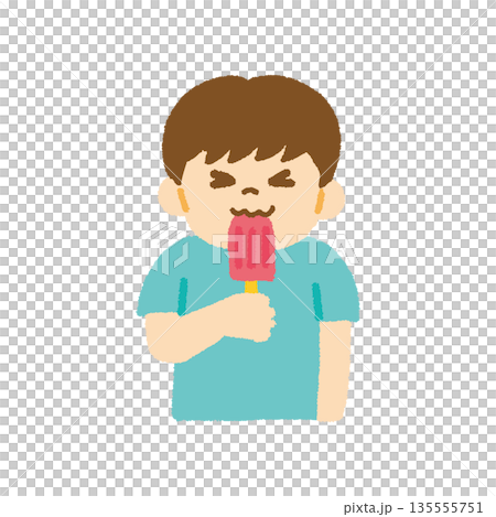 夏 男の子 棒アイス 食べる 子ども イラスト 135555751