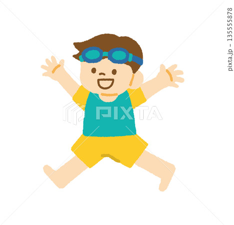 海 男の子 水中眼鏡 ラッシュガード 水着 子ども イラスト 海 男の子 水中眼鏡 ラッシュガード 水着 子ども イラスト 135555878
