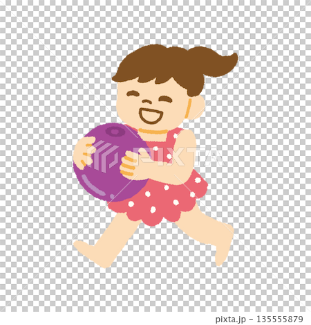 海 女の子 ビーチボール 水着 子ども 遊ぶ イラスト 135555879