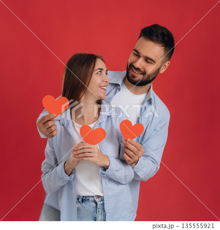 Happy Valentine's day. Lovely couple are together in the studio 135555921