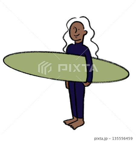 サーフボードを持つ人物のイラスト｜サーフィン・夏・アクティブライフ 135556459