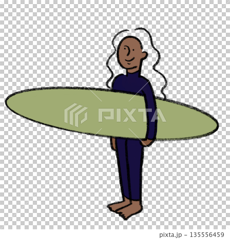 サーフボードを持つ人物のイラスト｜サーフィン・夏・アクティブライフ 135556459