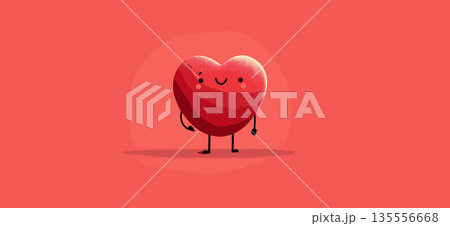 Cute cartoon heart character celebrating Valentine's Day. Happy cartoon heart character standing on pink background with small heart above its head Cute cartoon heart character celebrating Valentine's Day. Happy cartoon heart character standing on pink background with small heart above its head 135556668