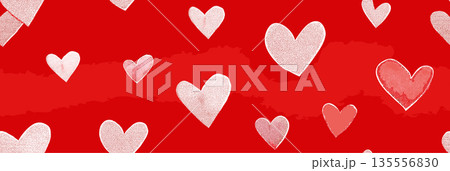 Hand drawn white hearts seamless pattern on red...のイラスト素材 [135556830 ...
