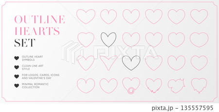 Outline heart icons set. Minimal line love symbols collection for wedding invitations, Valentines Day cards, logo and UI. Editable vector Outline heart icons set. Minimal line love symbols collection for wedding invitations, Valentines Day cards, logo and UI. Editable vector 135557595