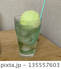 氷入りグラスに注いだメロンソーダとメロンアイスクリーム 135557603