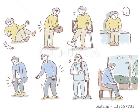 シニア、高齢者の怪我、転倒、セット 135557733