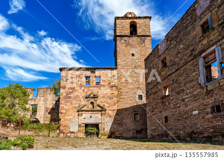 Ruesta abandoned village next to the Yesa reservoir near Jaca, Zaragoza region,. Aragon. Spain. Ruesta abandoned village next to the Yesa reservoir near Jaca, Zaragoza region,. Aragon. Spain. 135557985