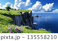 Majestic coastal cliffs with vibrant wildflowers and clear blue sky 135558210