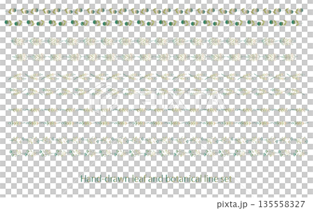緑のグラデーションの手描きの植物ラインセット。 135558327