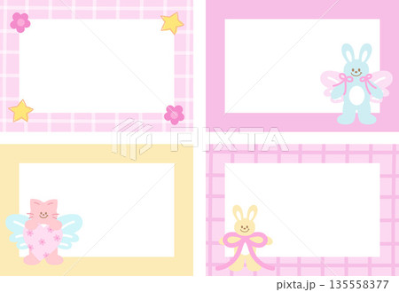 Pastel frame set with bunny, cat, flower for polaroid photo, rectangle ad template, social media, poster, decoration, notepad, sticky note, memo, animal print, happy easter, paper design, book cover Pastel frame set with bunny, cat, flower for polaroid photo, rectangle ad template, social media, poster, decoration, notepad, sticky note, memo, animal print, happy easter, paper design, book cover 135558377