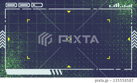 ドット絵　照準のあるおしゃれでかわいい配信画面　サイバーな背景装飾イラスト　ゲーム　16:9 135558587