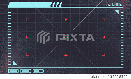 ドット絵　照準のあるおしゃれでかわいい配信画面　サイバーな背景装飾イラスト　ゲーム　16:9 135558592