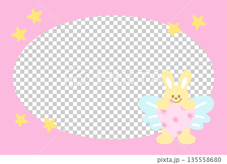 Rectangle pink frame with bunny and star for polaroid photo, ad template, social media post, decoration, notepads, sticky note, memo, print, poster, post card, animal, pet shop, vet, happy easter, zoo 135558680